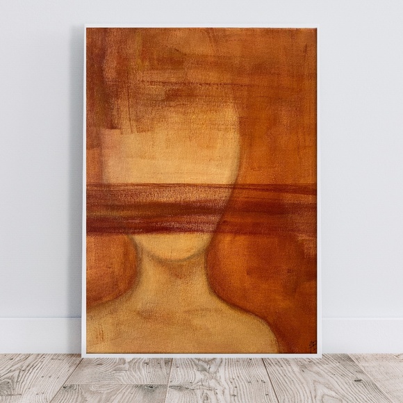 Muted Voices – Abstract Orange Faceless Woman Painting11x14 Acrylic on Canvas